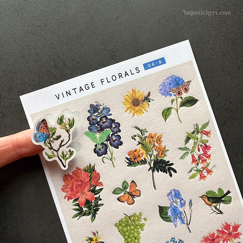 Stickers with vintage florals, flowers, butterflies and birds ...