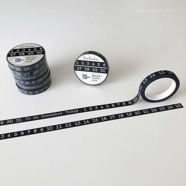 Washi tape 046 • Date numbers 1-31 in Black • 7 mm x 10 m