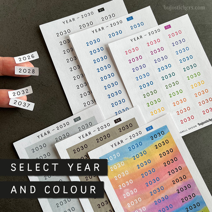 Year stickers • Select Year and Colour (01-06)