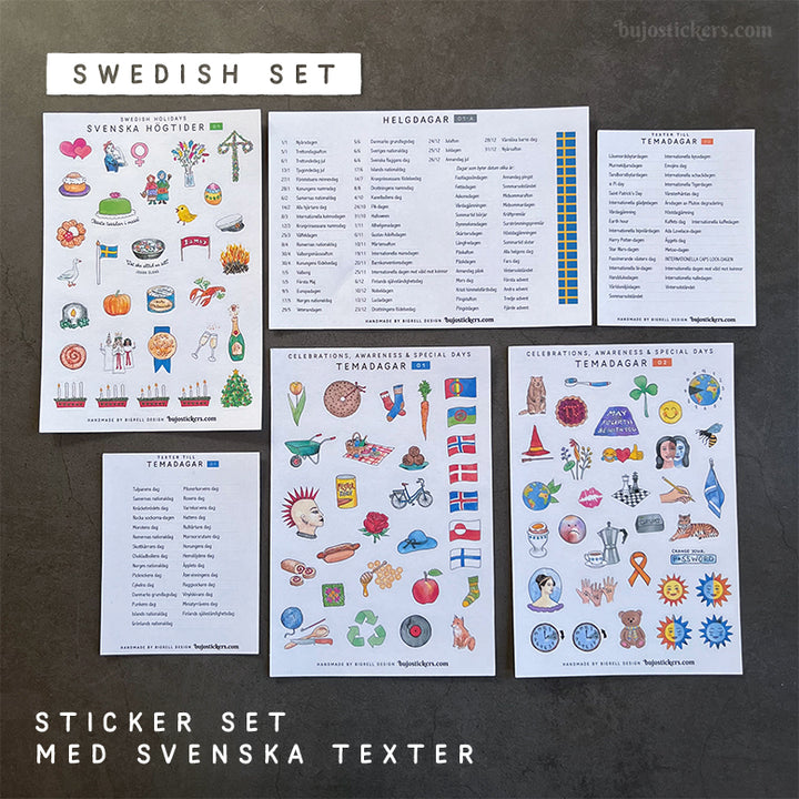 SET of 6: Svenska högtider, Helgdagar & Temadagar 01+02 med texter 🇸🇪