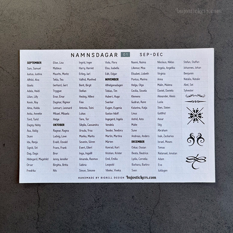 Namnsdagar 01 • Swedish name days