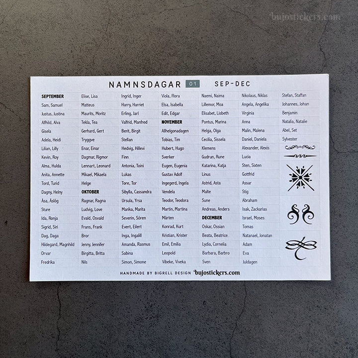 Namnsdagar 01 • Swedish name days