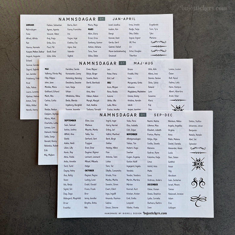 Namnsdagar och helgdagar 01 • Swedish holidays and name days