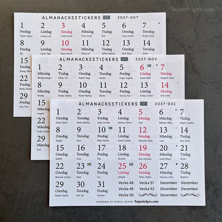 Almanacksstickers 01 och helgdagar • Swedish calendar stickers