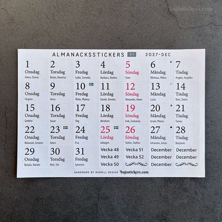 Almanacksstickers 01 och helgdagar • Swedish calendar stickers