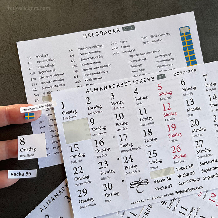 Almanacksstickers 01 och helgdagar • Swedish calendar stickers