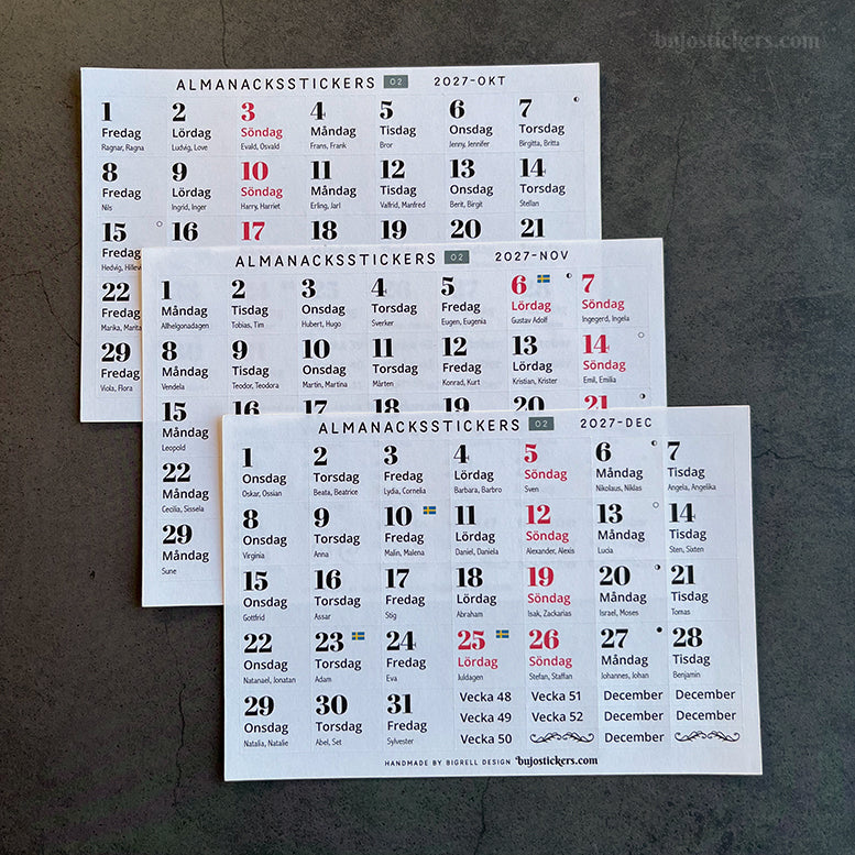 Almanacksstickers 02 och helgdagar • Swedish calendar stickers