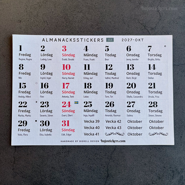 Almanacksstickers 02 och helgdagar • Swedish calendar stickers