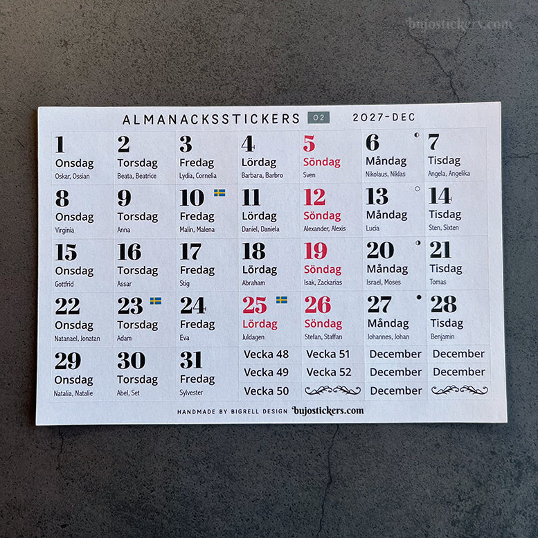 Almanacksstickers 02 och helgdagar • Swedish calendar stickers