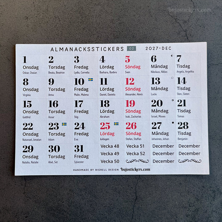 Almanacksstickers 02 och helgdagar • Swedish calendar stickers