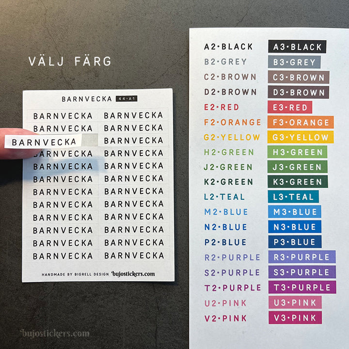 Barnvecka 44 • Stickers på svenska 🇸🇪 • Många färgval • Headings in Swedish