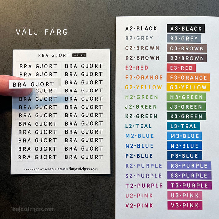 Bra gjort 44 • Stickers på svenska 🇸🇪 • Många färgval • Headings in Swedish