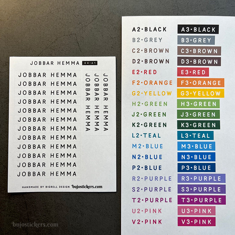 Jobbar hemma 44 • Stickers på svenska 🇸🇪 • Många färgval • Headings in Swedish