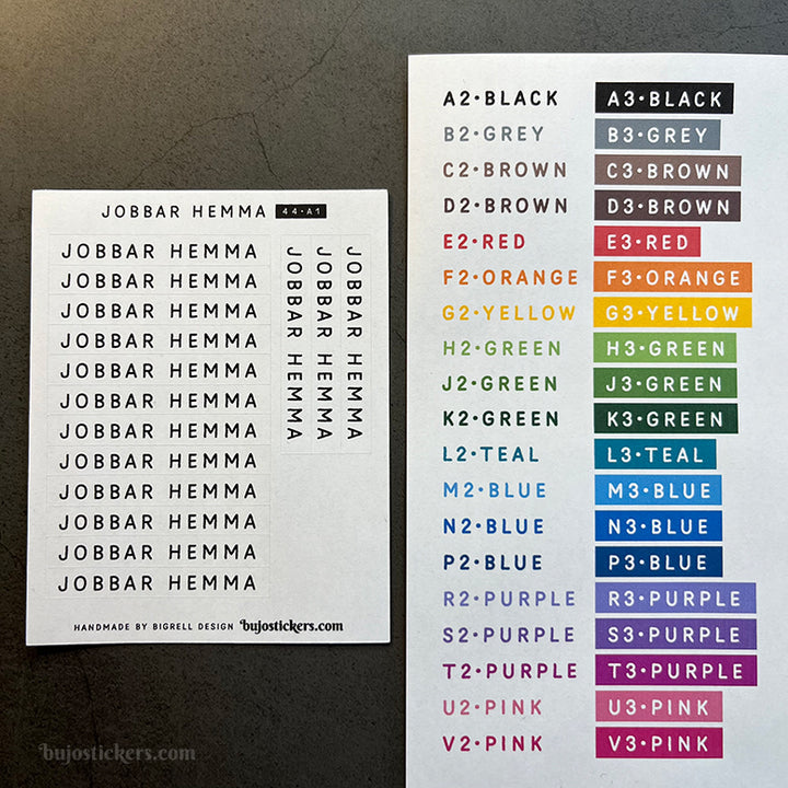 Jobbar hemma 44 • Stickers på svenska 🇸🇪 • Många färgval • Headings in Swedish