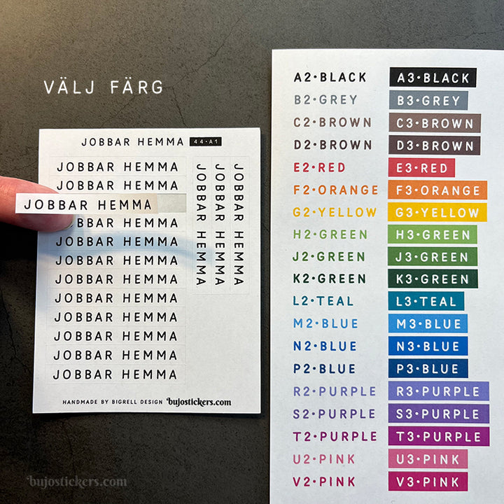 Jobbar hemma 44 • Stickers på svenska 🇸🇪 • Många färgval • Headings in Swedish