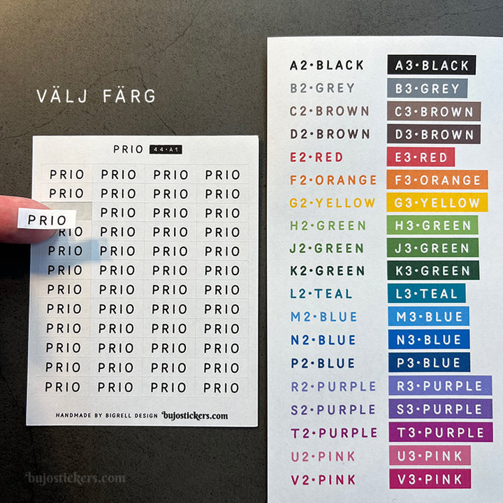Prio 44 • Stickers på svenska 🇸🇪 • Många färgval • Headings in Swedish