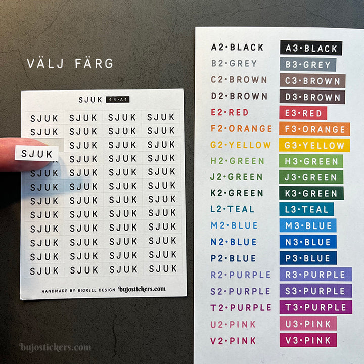 Sjuk 44 • Stickers på svenska 🇸🇪 • Många färgval • Headings in Swedish