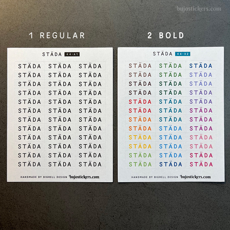 Städa 44 • Stickers på svenska 🇸🇪 • Många färgval • Headings in Swedish