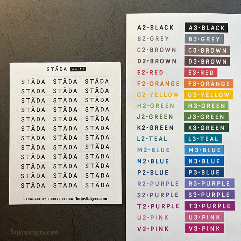 Städa 44 • Stickers på svenska 🇸🇪 • Många färgval • Headings in Swedish