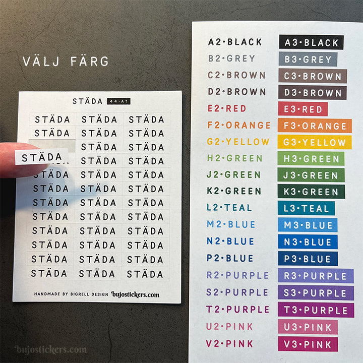 Städa 44 • Stickers på svenska 🇸🇪 • Många färgval • Headings in Swedish