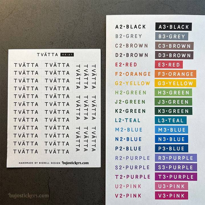 Tvätta 44 • Stickers på svenska 🇸🇪 • Många färgval • Headings in Swedish