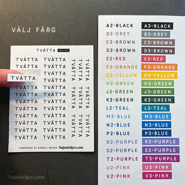 Tvätta 44 • Stickers på svenska 🇸🇪 • Många färgval • Headings in Swedish