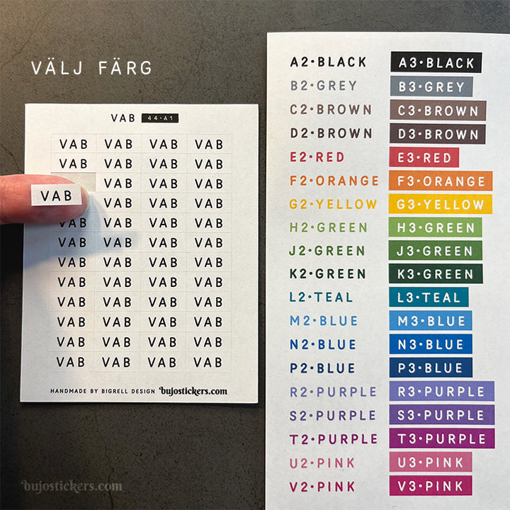 VAB 44 • Stickers på svenska 🇸🇪 • Många färgval • Headings in Swedish