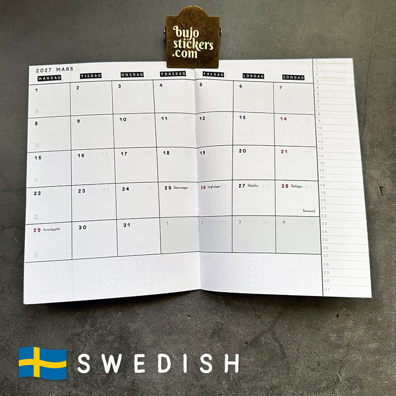 Monthly calendar in B6 size • Traveler's notebook • 12 months • 8 languages • A01