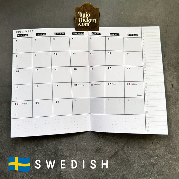 Monthly calendar in B6 size • Traveler's notebook • 12 months • 8 languages • A01