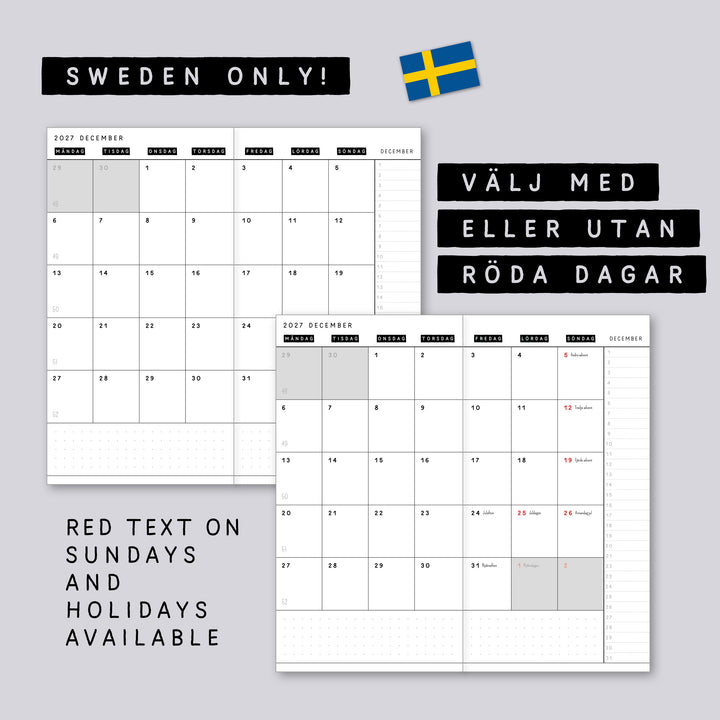 Monthly calendar in regular size • Traveler's notebook • 12 months • 8 languages • A01