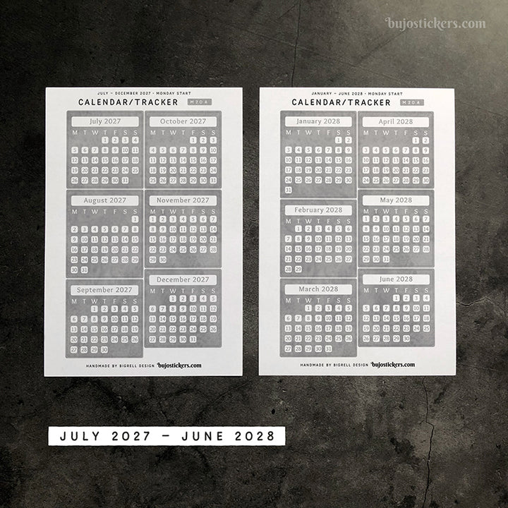 Calendar/Tracker 01 A – Monday start – 20 colours