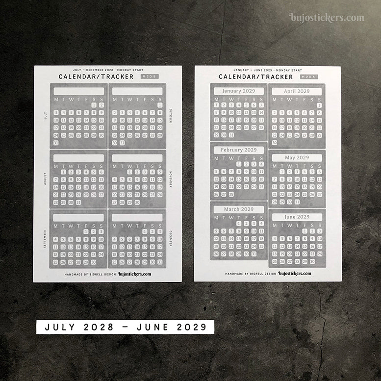 Calendar/Tracker 01 B – Monday start – 20 colours