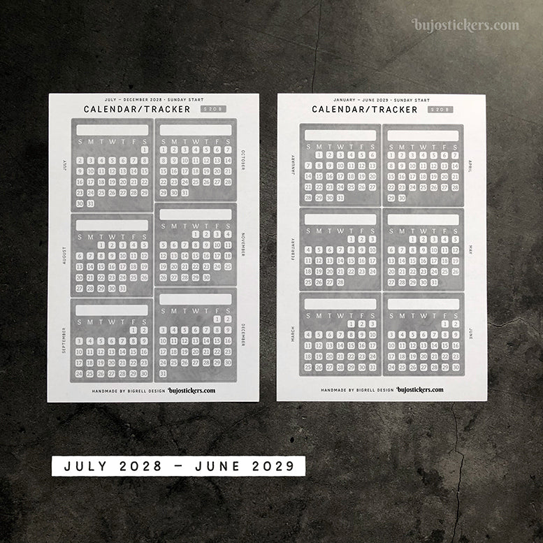 Calendar/Tracker 01 B – Sunday start – 20 colours