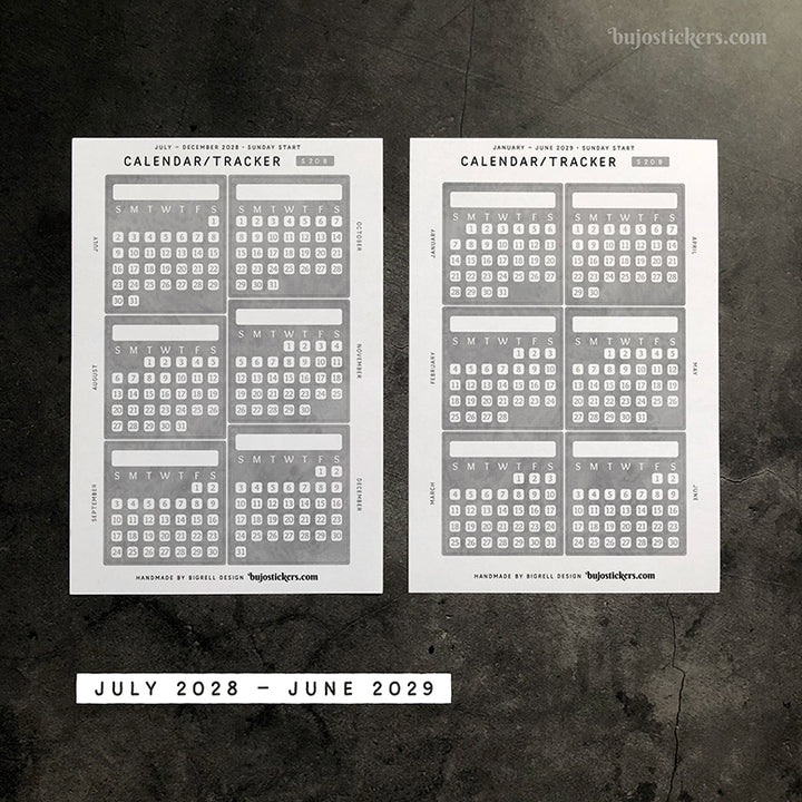 Calendar/Tracker 01 B – Sunday start – 20 colours