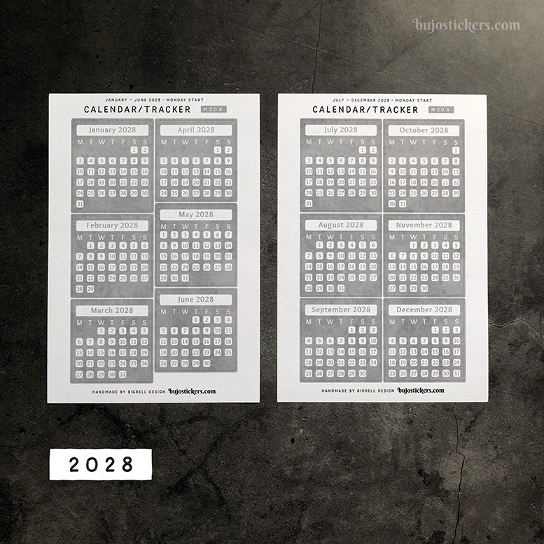 Calendar/Tracker 01 A – Monday start – 20 colours