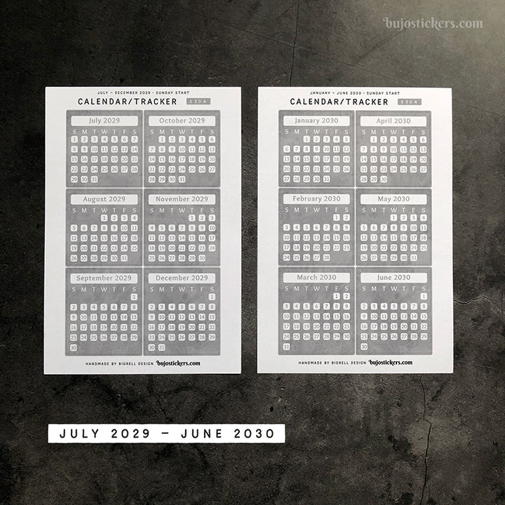 Calendar/Tracker 01 A – Sunday start – 20 colours