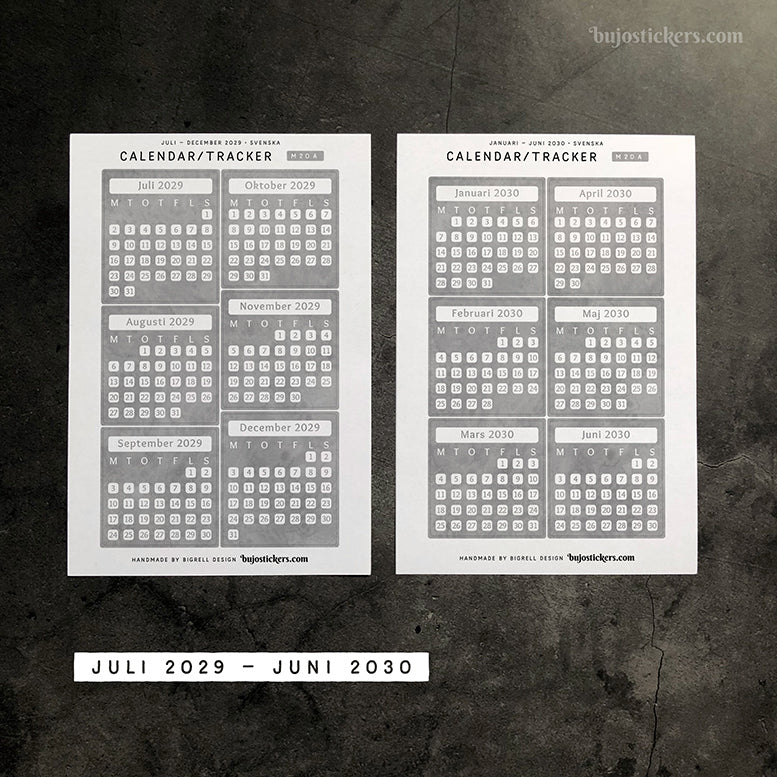 Calendar/Tracker 01 A • Swedish/Svenska • 20 Colours