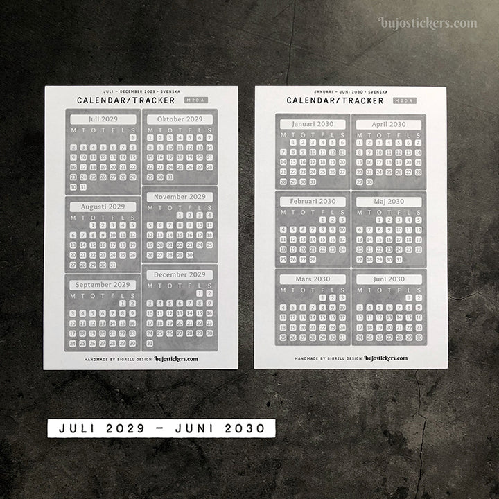 Calendar/Tracker 01 A • Swedish/Svenska • 20 Colours