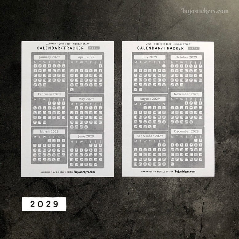 Calendar/Tracker 01 A – Monday start – 20 colours