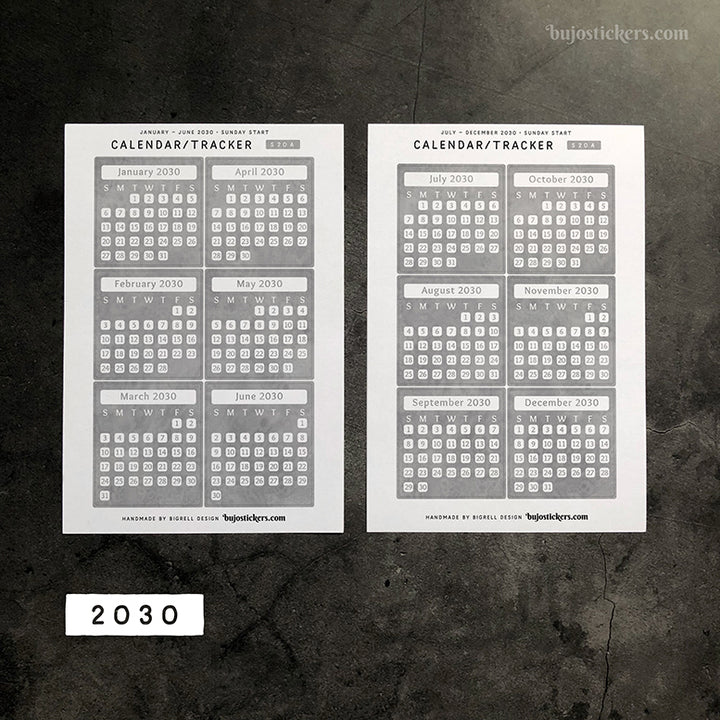 Calendar/Tracker 01 A – Sunday start – 20 colours