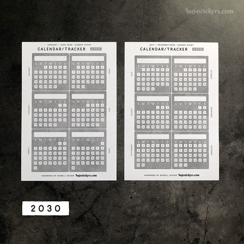 Calendar/Tracker 01 B – Sunday start – 20 colours