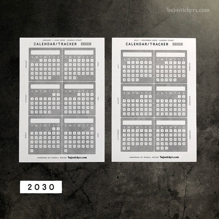 Calendar/Tracker 01 B – Sunday start – 20 colours