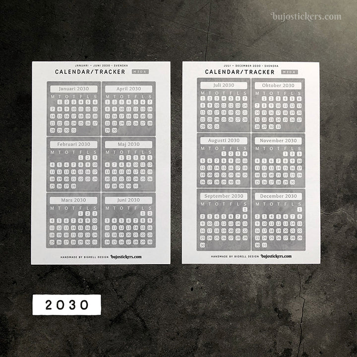 Calendar/Tracker 01 A • Swedish/Svenska • 20 Colours