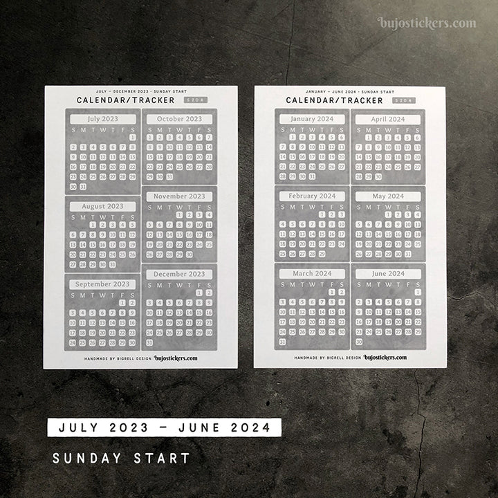 Calendar/Tracker 01 A – Sunday start – 20 colours
