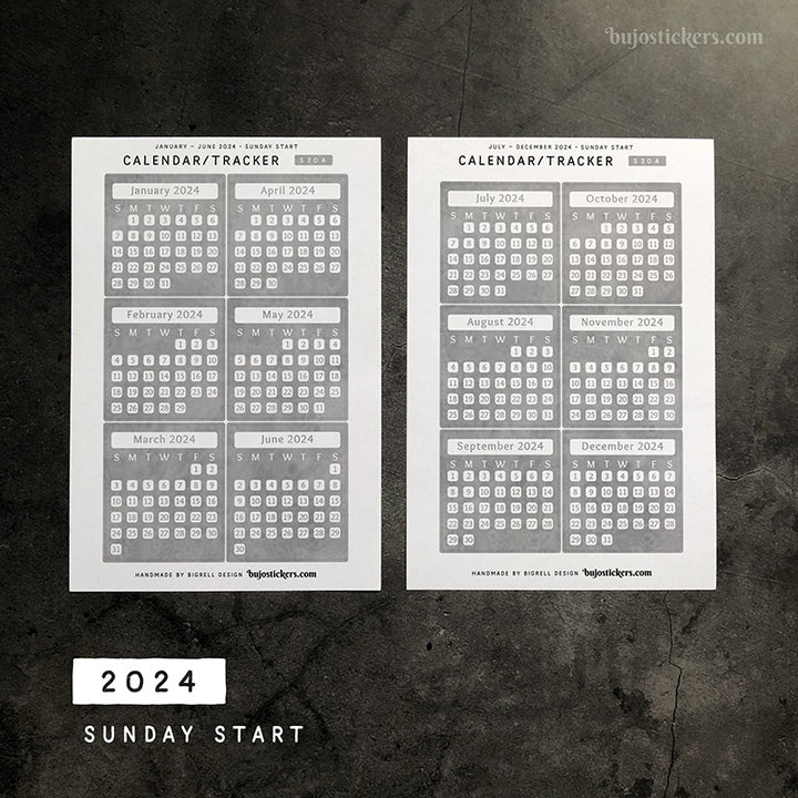 Calendar/Tracker 01 A – Sunday start – 20 colours