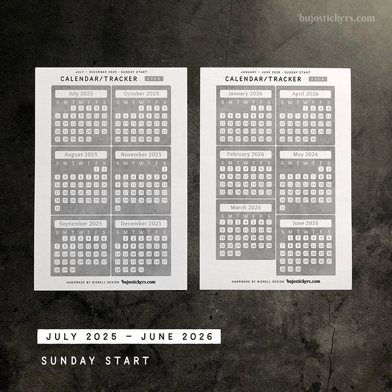 Calendar/Tracker 01 A – Sunday start – 20 colours