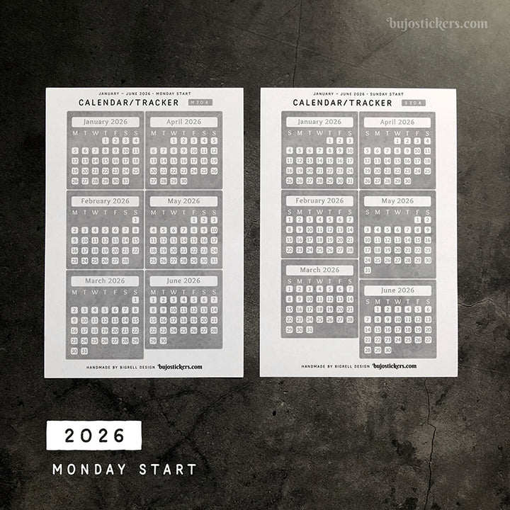 Calendar/Tracker 01 A – Monday start – 20 colours