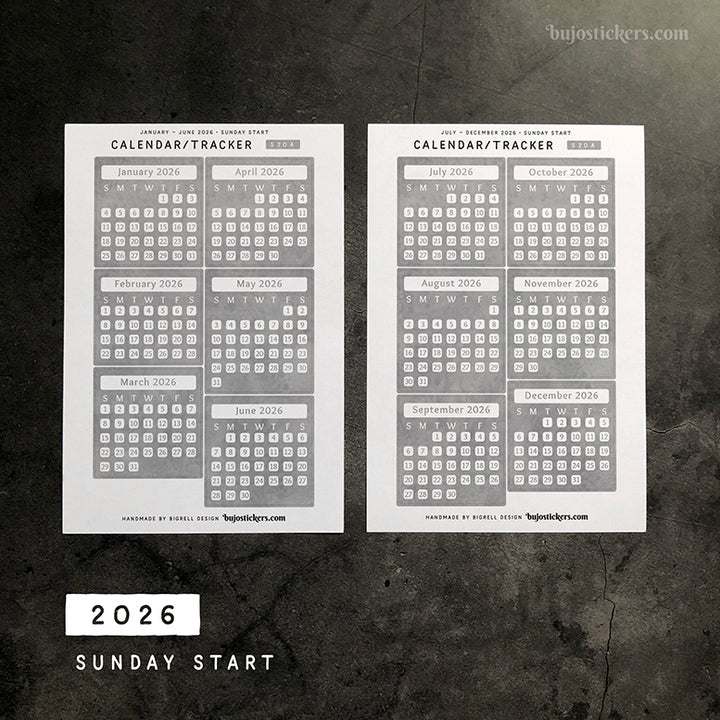 Calendar/Tracker 01 A – Sunday start – 20 colours