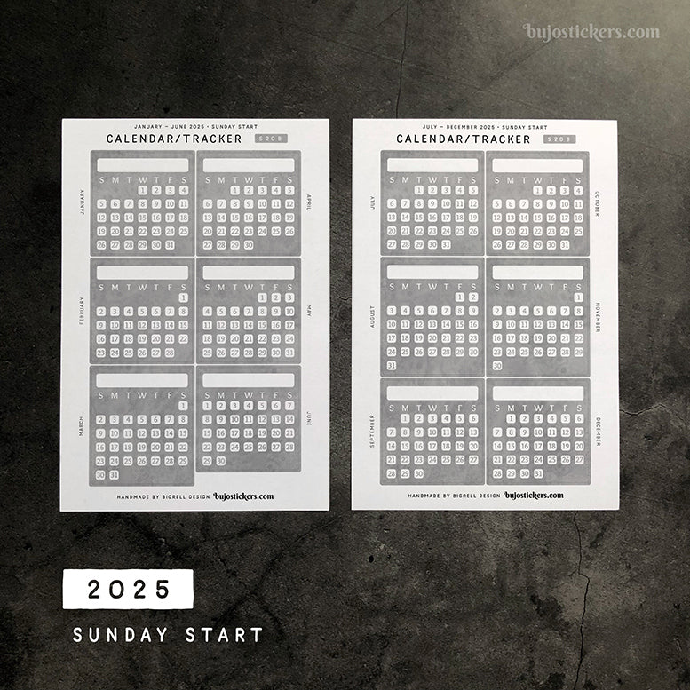 Calendar/Tracker 01 B – Sunday start – 20 colours