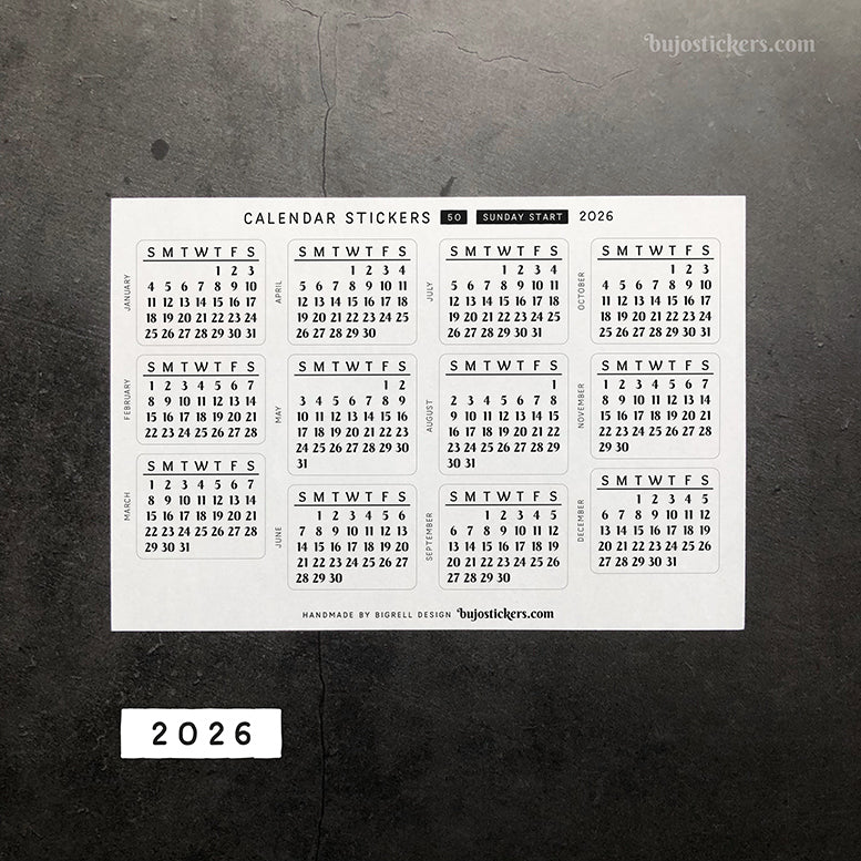 Calendar & Month SET • Sunday start • 29 colour options • 50+53